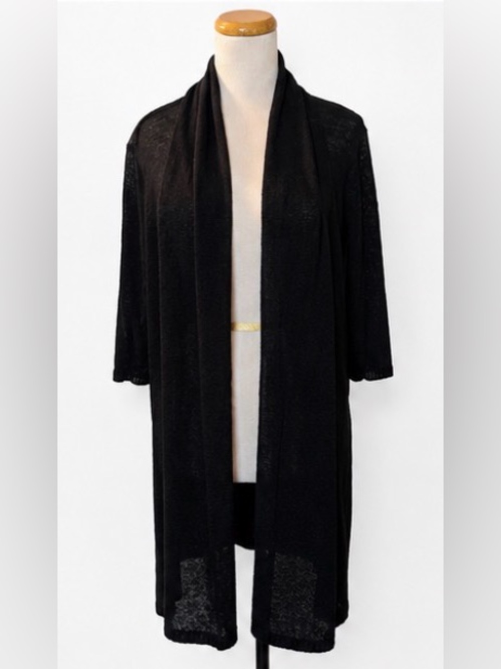 [Calvin Klein] Black Linen Blend Long Open Front Cardigan Sweater Size Medium